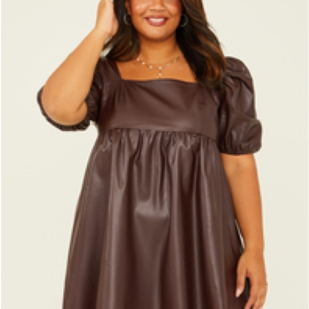 ARULA Chocolate Puff Sleeve Mini Dress